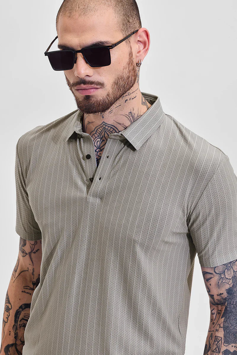 Grey Stitchless Stripes Polo